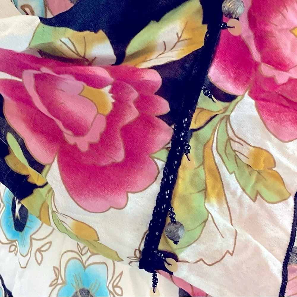 Agora Floral Beaded Ruffle Boho Blouse Snap Front Size 2X - Picture 9 of 16